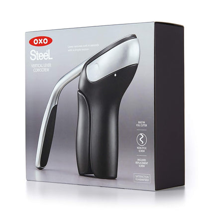 OXO SteeL Vertical Lever Corkscrew with Removable Foil Cutter, Silver, 18.7 x 18.7 x 6.1 cm 11147600UK