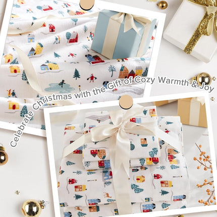 Sleep Philosophy True North 100% Cotton Flannel Sheets Cal King Size, Cozy Flannel Sheet Set Brushed for Extra Softness, Heavyweight Novelty Print Warm Flannel Bedding Set, White Village Print 4 Piece