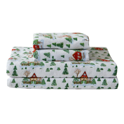 Elegant Comfort Ultra Soft 4-Piece 100% Turkish Cotton Flannel Sheet Set - Holiday Christmas Flannel Sheets, Warm and Cozy Premium Quality, Deep Pocket Fitted Sheet- Full, Cozy Lodge