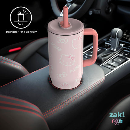 Vaso de viaje Zak Designs Sanrio Sutton para llevar, 30 oz, acero inoxidable con aislamiento al vacío, pajita de silicona y asa de transporte para bebidas frías (Hello Kitty)