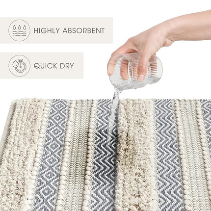 INK+IVY Bath Rug Hand-Woven Texture Shaggy Striped Soft & Water Absorbent, Boho Bathroom Décor Bath-Mats, Non-Slip Absorbent Quick Dry Mats for Tub, Shower Room, Asher, 22x58 Natural