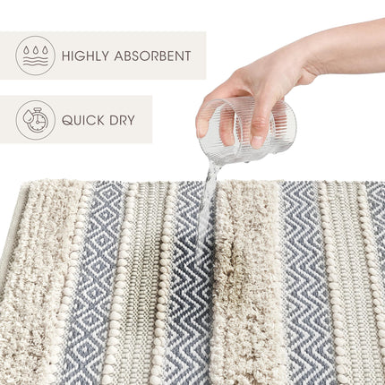 INK+IVY Bath Rug Hand-Woven Texture Shaggy Striped Soft & Water Absorbent, Boho Bathroom Décor Bath-Mats, Non-Slip Absorbent Quick Dry Mats for Tub, Shower Room, Asher, 22x58 Natural