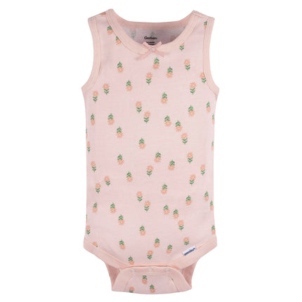 Gerber Baby Girls Multi-Pack Sleeveless Onesies Bodysuit, Flowers, 12 Months
