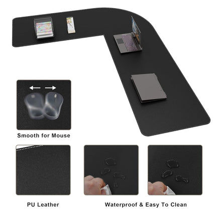 Mydours 61" x 77" x 24" L Shaped Desk Pad (Black), Extra Large Dual-Sided PU Leather Corner Desk Mat Protector for Home Office Computer Gaming