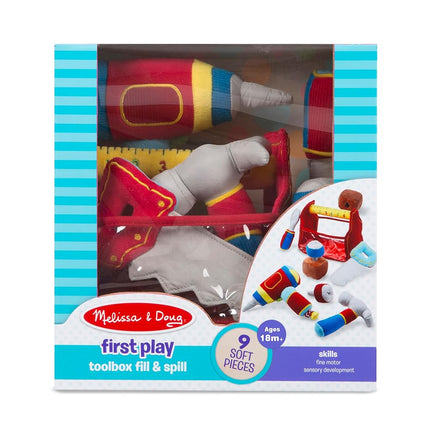 Juguete Melissa & Doug "Caja de herramientas de vaciar y llenar" para niños pequeños con taladro vibratorio (9 piezas)