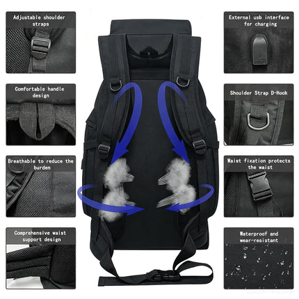 Ogetok 80L Hiking Backpack Camping Rucksack, 80 liters Large Capacity Outdoor Knapsack Travel Climbing Mountaineering Carry On Backpack Bag, Trekking Backpacking for Men Women, Black