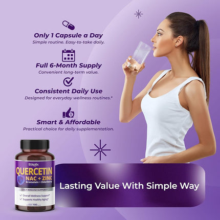 Premium Quercetin 98% High Purity 3970 mg with Bromelain, Zinc, Vitamin C, Vitamin D3 2000 IU, Elderberry - Cardiovascular Respiration Immune Support for Adult Kids - 90 Day Supply