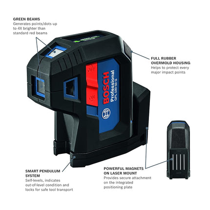 BOSCH GPL100-50G Green-Beam Self-Leveling Alignment Laser, Includes 2 AA Batteries, Built-in Multipurpose Mount, & Hard Carrying Case