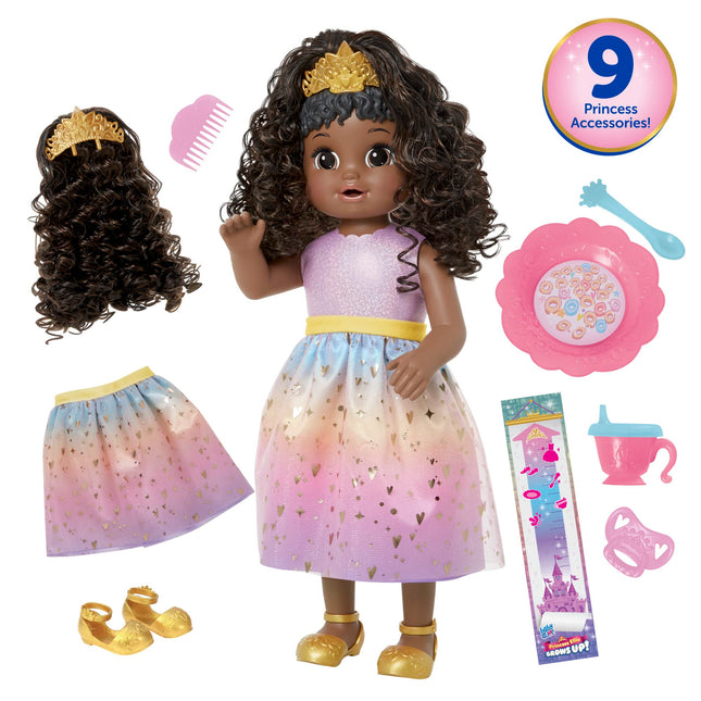 ¡Baby Alive Princesa Ellie Crece! Muñeca de pelo negro, muñeca interactiva con accesorios, muñecas que hablan, juguetes para niñas y niños de 3 años en adelante, 45,72 cm