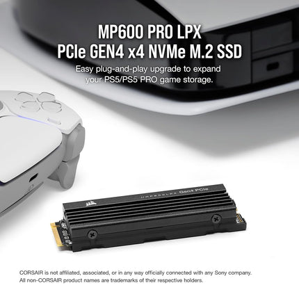 Corsair MP600 PRO LPX 1TB M.2 PCIe Gen4 NVMe SSD, Up to 7100MB/s, 3D TLC NAND, M.2 2280, Optimised for PS5, Black, 1 Count