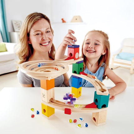 Hape Quadrilla Race to Finish Wooden Blocks with Marble Run Playset for 4+ Year Kids/Toddler