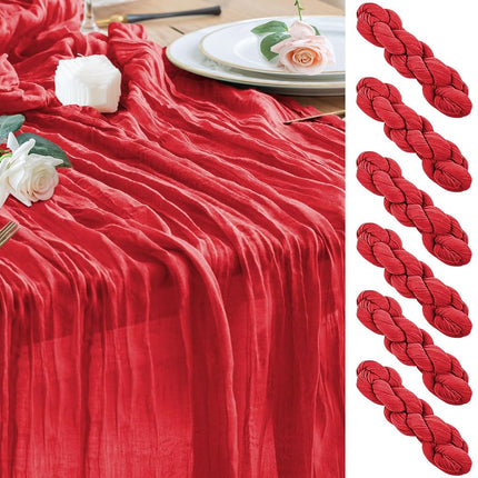 Wokceer Cheesecloth Table Runner Red 10FT Boho Gau