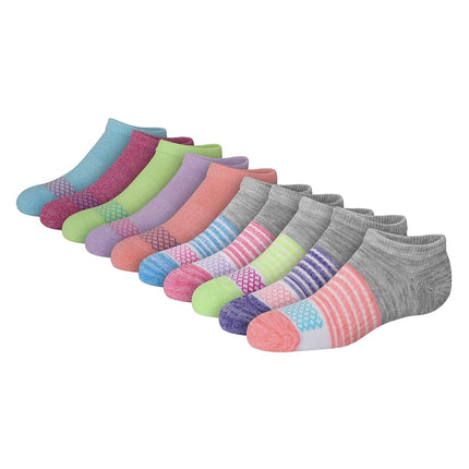 Chaussettes socquettes invisibles Hanes Comfort Fit pour fille, paquet de 10, lot de 10 - Couleurs assorties, Grande