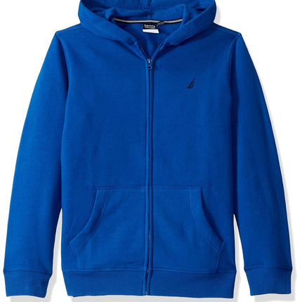 Sudadera con capucha y cremallera para niños Nautica, diseño de logotipo distintivo, bolsillos tipo canguro, confeccionada con forro polar ligero, azul real, 8
