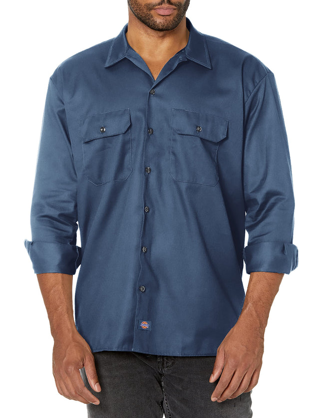 Dickies Men's Long Sleeve Work Shirt, Navy, 3X-Lar