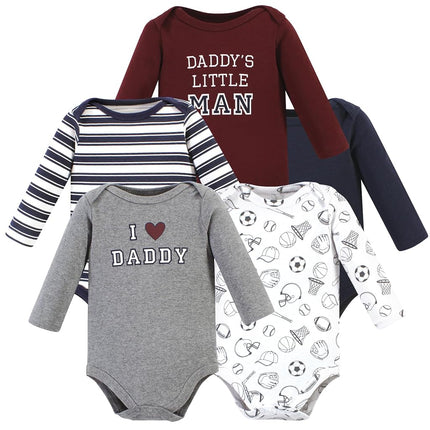 Pañaleros de manga larga de algodón unisex de Hudson Baby, Paquete de 5 de "Boy Daddy", de 6 a 9 meses
