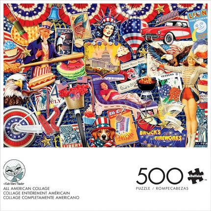 Buffalo Games - Kate Ward Thacker - All American Collage - 500 Piece Jigsaw Puzzle Colorful Puzzle for Adults – Precision-Cut Pieces, Beautiful Artwork, and Hours of Relaxing Fun