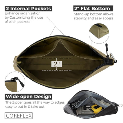 COREFLEX Premium Tool Pouch Zipper Bag, Small Tool Bag, Multipurpose Storage pouch, Heavy duty Flat Bottom Tool bag with YKK Zipper (6 pack Large 12inch)