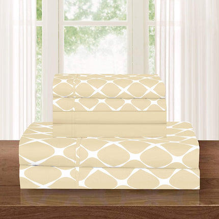 Juego de sábanas de 6 piezas Elegant Comfort de lujo, ultrasuave y acogedor, resistente a las arrugas, diseño de celosía Milano - Ropa de cama de microfibra de primera calidad con calidad de hotel 1500, individual/individual XL, crema