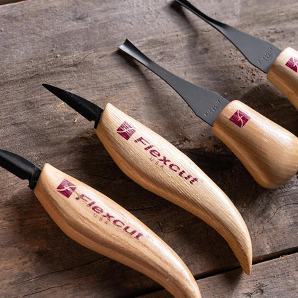 Flexcut Wood Carving Tools Beginner Palm & Knife Set KN600 | Includes Cutting Knife and Detail Knife Plus Two Palm Tools | 1095 High Carbon Steel Blades and Ergonomic Ashwood Handles