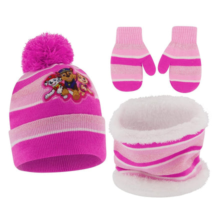 Juego de gorro, bufanda y mitones de invierno Nickelodeon para niñas pequeñas de 2 a 4 años o juego de gorro, bufanda y guantes de La Patrulla Canina Marshall para niños de 4 a 7 años, rosa intenso - Juego de mitones, edades 2-4