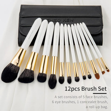 ENZO KEN Natural Black Goat Hair Makeup Brush Set with Case, Natural Hair Makeup Brushes Set Professional, Make up Brushes Set Professional, Natural Makeup Brushes, Natural Bristle Makeup Brushes.