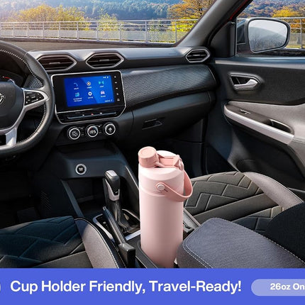 POWCAN 768 ml Insulated Water Bottle with 2-in-1 Straw and Spout Lid, Keep Cold 24H, Leak-Proof, Fits in Car Cup Holder, Stainless Steel Water Bottle for Sports, Travel, and School (Lupine)
