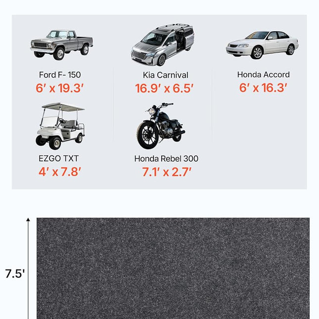 VEVOR Garage Floor Mat, 2.3 x 5.79 M Waterproof Protection from Water,Snow, Rain,Mud and Oil for Cars, Non-Slip Heavy Duty Containment Mat with TPE Anti-Leak Backing & Easy to Clean & Cuttable