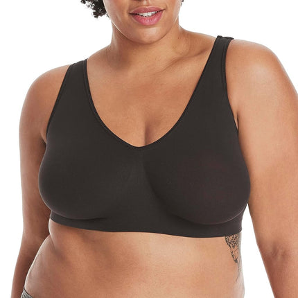 Hanes Women's Cozy Wireless Bra, Full-Coverage Pullover Bra, Seamless T-Shirt Bra, Black, XXL