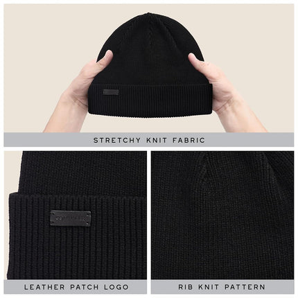 Cole Haan Heritage Rib Cuff Wool Beanie Hat, One Size, Caviar, One Size