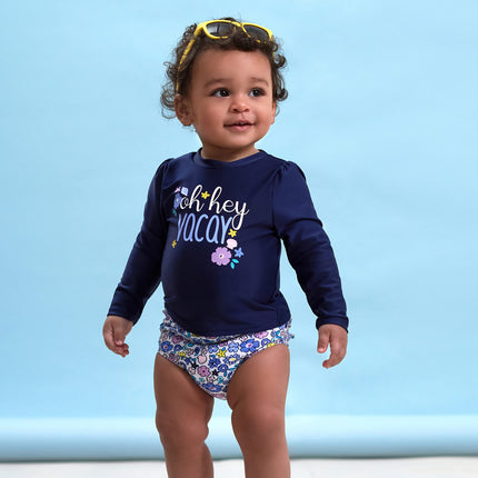 Gerber Conjunto de traje de baño de manga larga para niñas, Shell floral morado, 12 meses