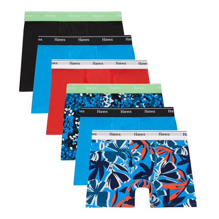 Hanes Boys' Originals Bóxers ajustados, Ropa interior para adolescentes, Algodón elástico, Paquete de 6, Negro/Azul/Naranja - Paquete de 6, Grande