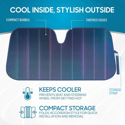 BDK Iridescent Matte Black Front Windshield Sunshade Accordion Folding Style Auto Shade for Car Truc