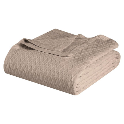 Superior Diamond Weave All-Season Cotton Blanket, Cover for Home, Couch, Bed, Soft, Warm Blankets, Boho Aesthetic, Comfy, Cozy, and Cute Covers, Decorative Bedding Essentials, Throw Size, Khaki