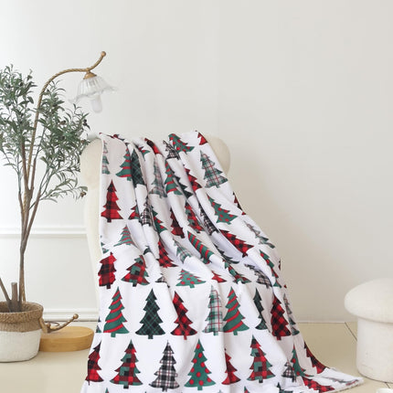 Elegant Comfort Reversible and Ultra-Plush Flannel Fleece-Winter Christmas Sherpa Throw- Lightweight Soft and Cozy-Holiday Decorative Throw, Perfect for Lounging, 50 x 60 inches, Plaid Christmas Tree