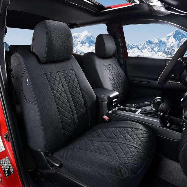 Truckiipa Seat Covers for Trucks Dodge Ram 1500 Front Leather Waterproof Automotive Seat Cover Custom Fit for 2009-2018 Dodge Ram 1500, 2010-2023 Ram 2500 3500 Crew Mega Cab, Front Pair, Black