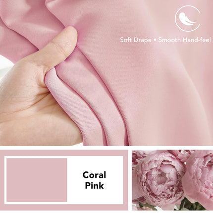 Cortinas opacas Deconovo con bolsillo para barra y lengüeta trasera para sala de estar, 42x95 pulgadas, rosa coral, 2 paneles, cortinas térmicas oscurecedoras