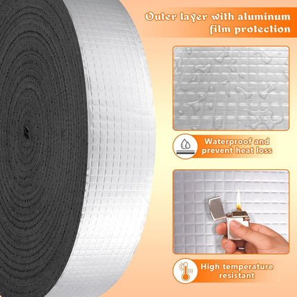 Pipe Insulation Wrap 2" Wide X 32.8 Ft Outdoor Foam And Foil Pipe Wrap Insulation Tape Self Adhesive for Winter Freeze Protection Insulation Wrap for Cold Hot Water Pipes for Reduce Heat Loss (2 roll)