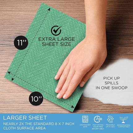 LOLA Products Wowables Swedish Dish Cloths Roll - Ultra Absorbent Biodegradable Multipurpose Cleaning Cloths - Dishwasher Safe Reusable Paper Towels Machine Washable Dishcloths - 30 Count Roll