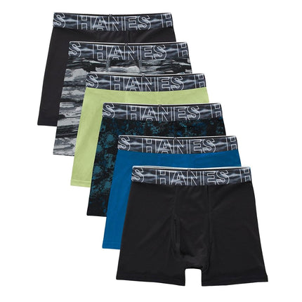 Hanes Boys' Big Performance Tween Boxer Brief Pack, Ropa Interior Elástica de Malla X-Temp, Negro, Paquete de 6, Negro/Azul/Verde/Gris - Paquete de 6, Grande