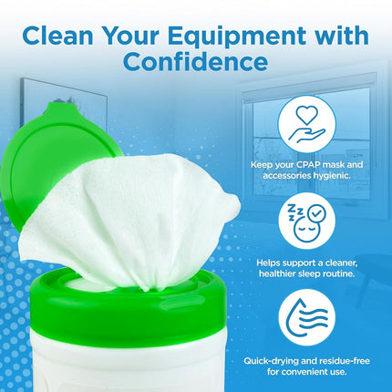 resplabs CPAP Mask Cleaning Wipes - Unscented, Alcohol-free Cleaner for All Masks, Cushions, Supplies - 110 Wipe Pack
