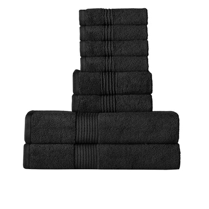 Juego de toallas de baño de 8 piezas – 100% algodón peinado – Baño + Mano + Toallas de cara – Toallas suaves y absorbentes con certificación Oeko-TEX con bordes duraderos de doble costura para baño o spa de invitados, Negro