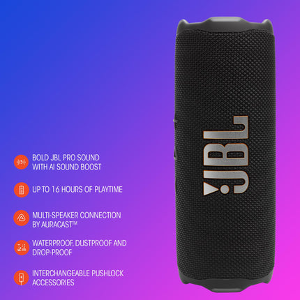 JBL Flip 7 - Portable Waterproof and Drop-Proof Speaker, Bold Pro Sound with AI Sound Boost, 16Hrs of Playtime, and PushLock System with Interchangeable Accessories (Pink)