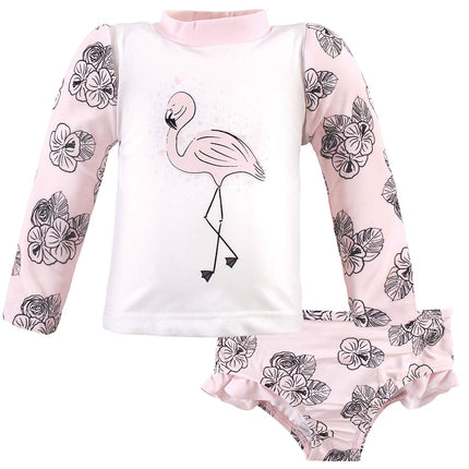 Traje de baño tipo camiseta de manga larga para bebé unisex Hudson Baby, Flamenco Floral, 5 años