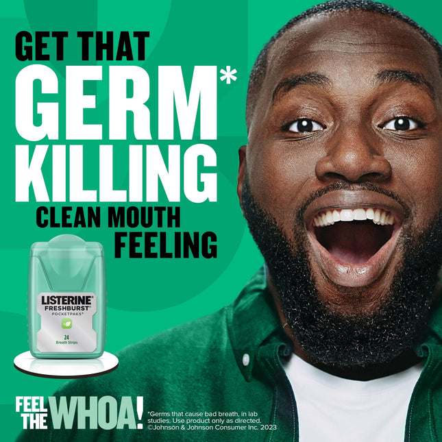 Listerine Freshburst Pocketpaks Breath, Dissolving Breath Freshener Kill 99% of Germs That Cause Bad Breath, Portable for On-The-Go, Minty Flavor, 72-Strips (Pack of 1)