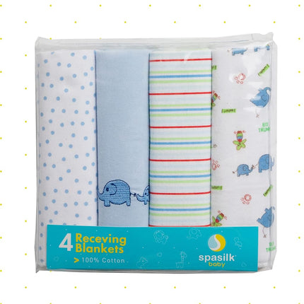 Spasilk Baby-Boy Newborn 4 Pack Flannel Receiving Blanket, Blue Elephant, 30 Inchx30 Inch