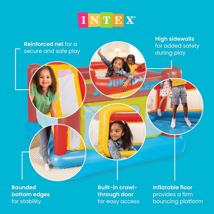 Intex Inflatable Jump-O-Lene Indoor or Outdoor Playhouse Trampoline Bounce Castle House with Crawl-Thru Door and Net for Kids Ages 3-6