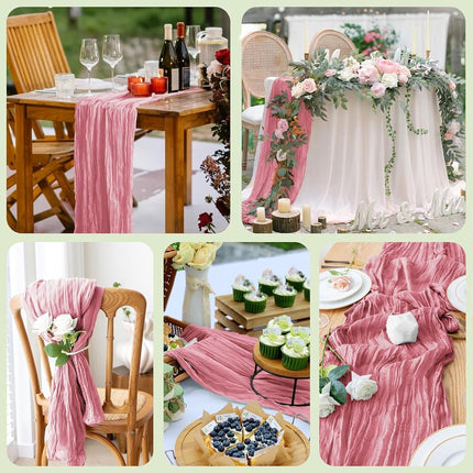 Wokceer Cheesecloth Table Runner Dusty Rose 10FT Boho Gauze, 12 Pack