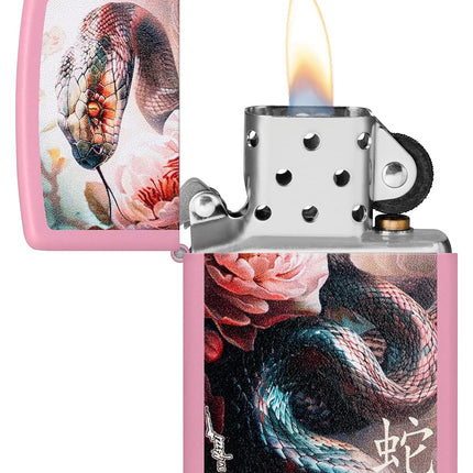 Zippo Mazzi® Snake and Flower Design Pink Matte Pocket Lighter