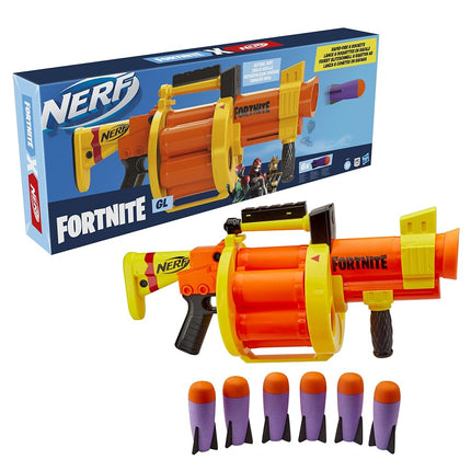 NERF Fortnite GL Rocket-Firing Blaster - 6-Rocket Drum, Pump-to-Fire - Includes 6 Official Rockets - for Youth, Teen, Adult